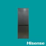 Two door Hisense refrigerator with bottom freezer on teal background