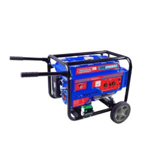 scanfrost 6.25kva generator, two handles to aid easy movements, two wheels, 100% copper coil, key starter, recoil, blue colour, black frame