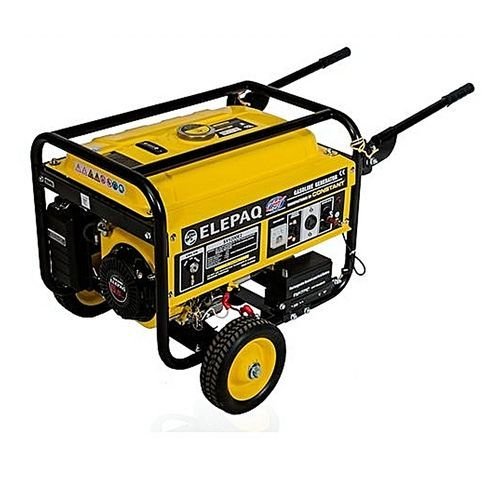 Elepaq CONSTANT 4.5 KVA Key Starter Generator 100% copper coil, two tyres and handles to aid easy movement, yellow tank with black frame
