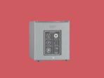 Stainless steel storage appliance with a six icon control panel labeled Whisper Quiet Power Chill Energy Efficient Deodorizing Anti Bacterial and Ultra Fresh Storage on the front