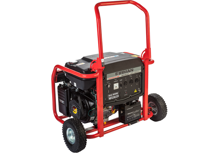 Sumec Firman 6.7KVA Generator ECO8990ES key starter gasoline generator aided with two wheels, 100% pure copper wire, red frame
