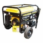 28KVA 25KW generator offering key start recoil start built in AVR overload protection oil alert system yellow tank tyres handles 100 copper
