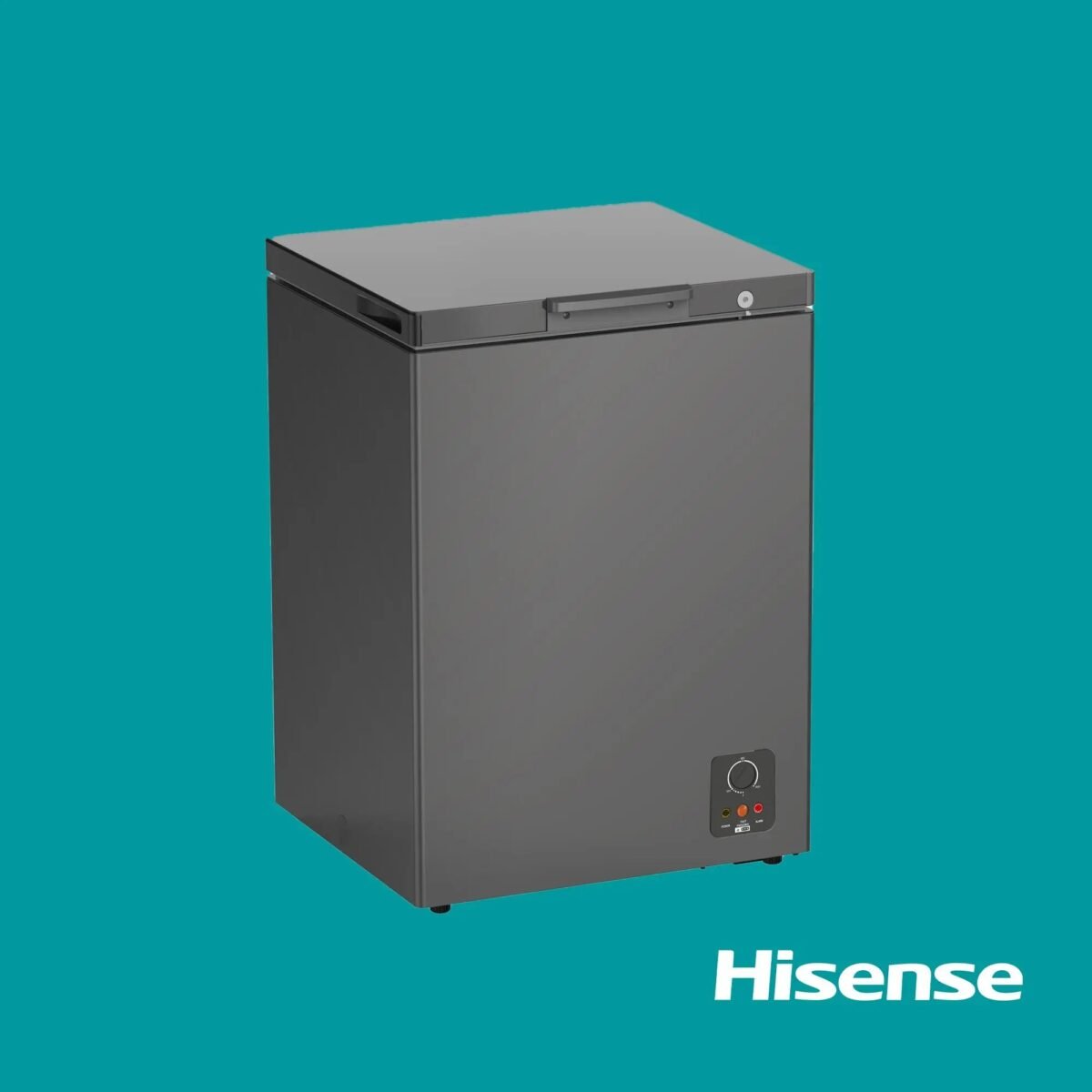 Tall gray boilerheater with a control panel and dial on the lower right set against a teal background