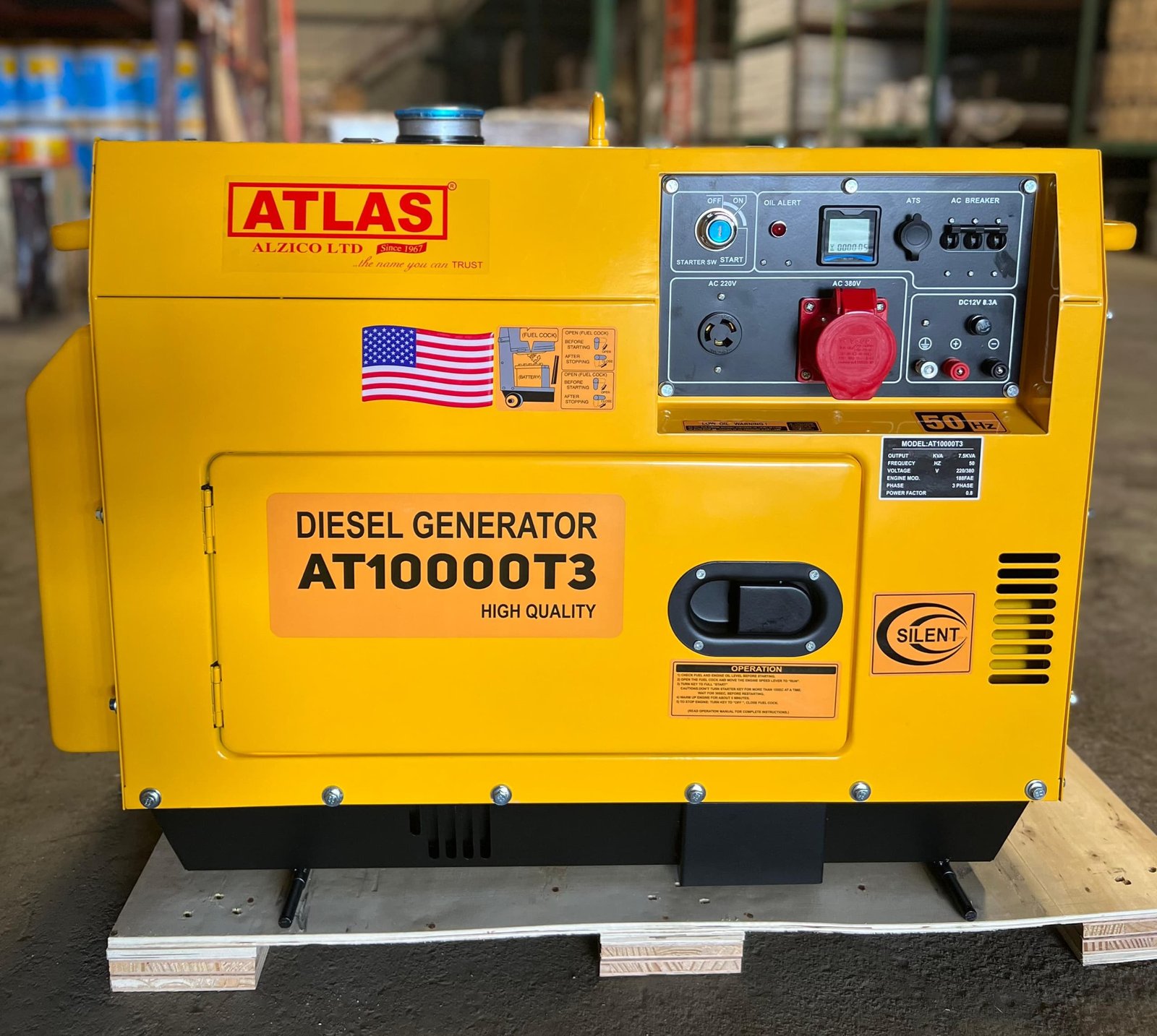Atlas 7.5kva Soundproof Generator Diesel SDG10000T3
