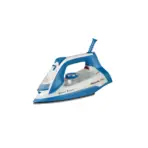 Electric steam iron in blue and white with water tank corded handle and digital controls visible on side Hisense 2200W