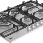 Beko 5 Burner Gas Hob 90cm HQAW75225 SX side view stainless with iron cast top Auto ignition