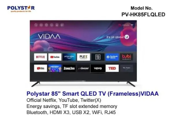 Polystar 85 Inch 4K Qled Smart TV PV-HK85FLQLED
