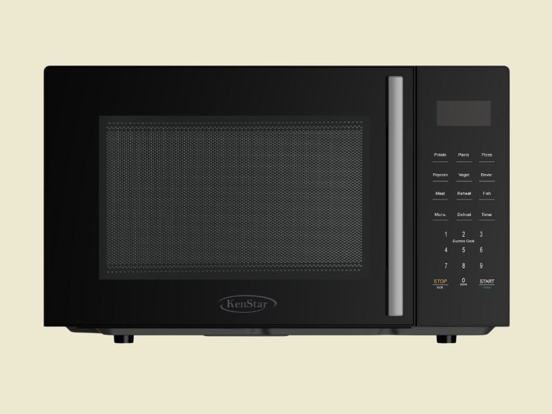 20251110110424291jpg | Mitos Shoppers Black KenStar microwave with a tinted window door and vertical control panel on the right