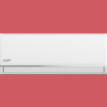 White wall mounted air conditioner indoor unit split system with a KenStar logo on a red background