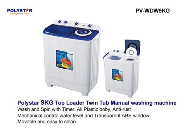 POLYSTAR 9KG Twin Tub Washing Machine PV-WDW9KG