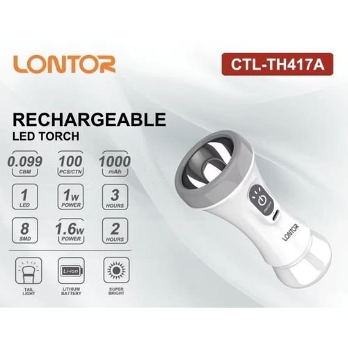 Lontor 37V 1000mAh Rechargeable LED Torch CTLTH417A | Mitos Shoppers Lontor 37V 1000mAh Rechargeable LED Torch CTL TH417A