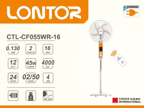 Lontor 16 Inch Rechargeable Standing Fan CTL CF055WR 16SP