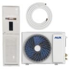 Split system air conditioner components outdoor condenser unit indoor air handler and a refrigerant line set coil shown separately