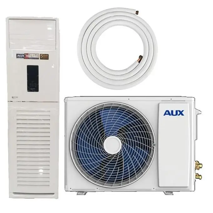 2026031011129472jpg | Mitos Shoppers Split system air conditioner components outdoor condenser indoor air handler and a white refrigerant line set coilpipe kit