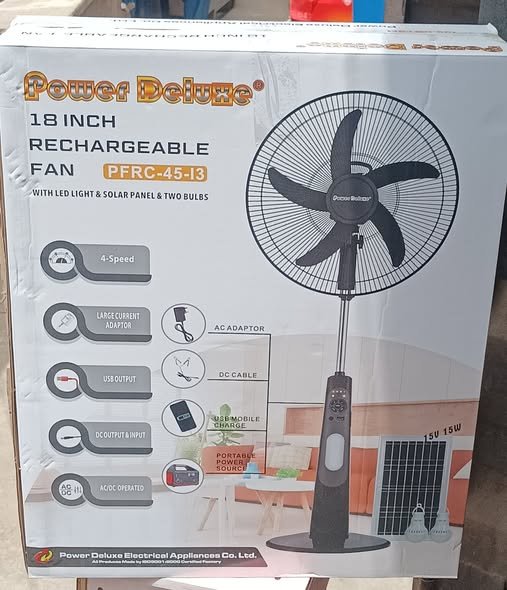 Power Deluxe 18 Inches Rechargeable Solar Standing Fan PFRC 45 I3