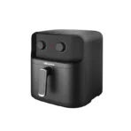 Compact black Hisense air fryer with two front dials and a metal handle