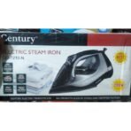 Box for a Century electric steam iron CEI 7210 N showing a blackgray iron with a large water tank and steam vents 2000W packaging highlighting 300ml water tank and self clean function informative image