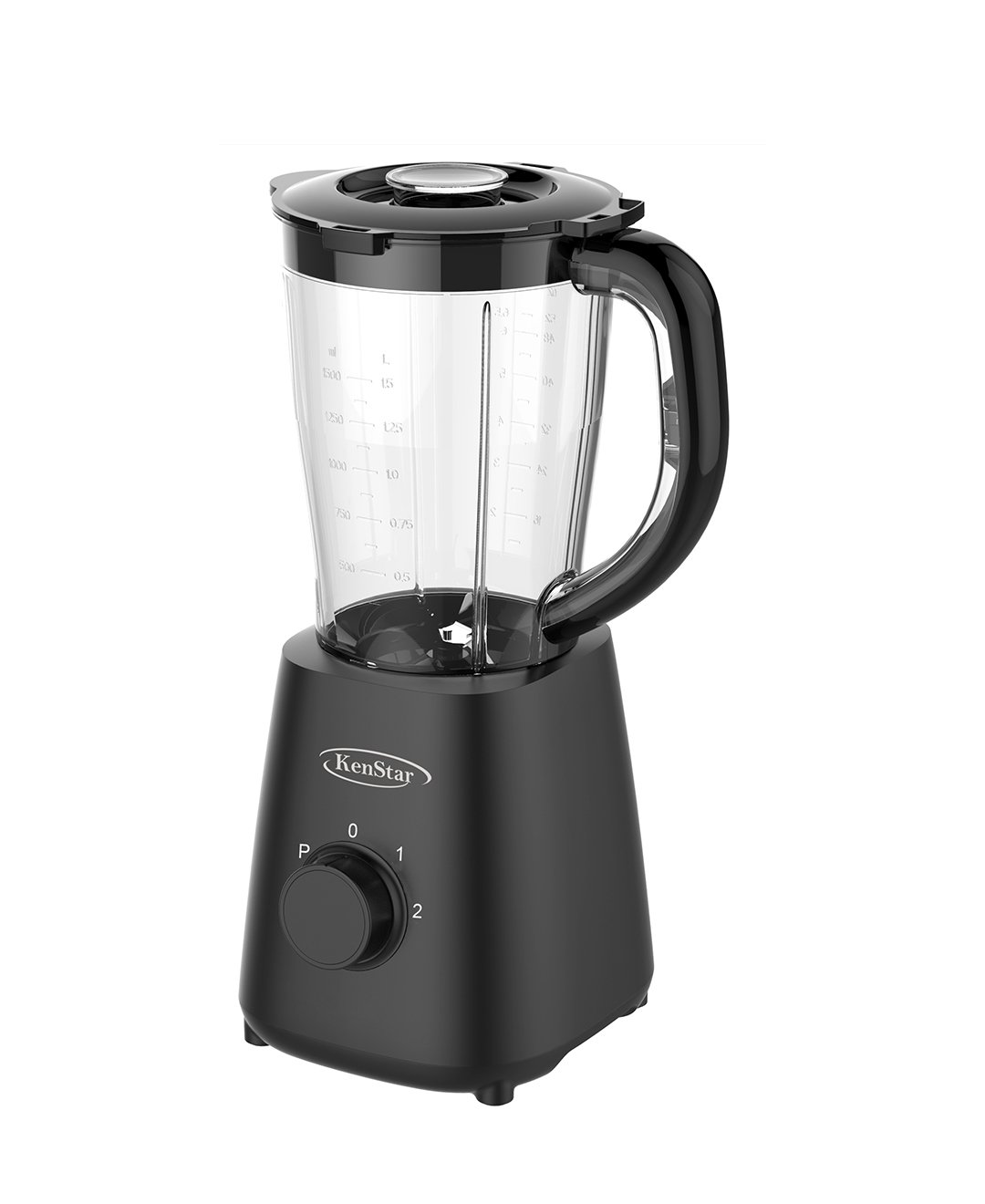 Kenstar 15L 1200W Heavy Duty Motor Blender KSBL815A5K | Mitos Shoppers KenStar blender with black base and clear pitcher on a white background