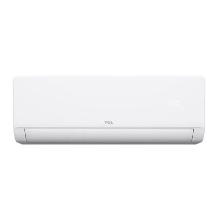 White TCL wall mounted air conditioner with a digital display reading 26° on the right side