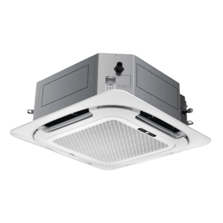Ceiling-mounted four-way air conditioning cassette diffuser for indoor cooling/heating.