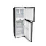 Compact black two door refrigerator with top freezer and bottom fridge doors open Aeon Barossa 110L Tabletop Refrigerator BRT110G Double Door