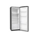 Open refrigerator with a top freezer showing empty shelves and door storage AEON Barossa 176L Single Door Refrigerator BRS190SS