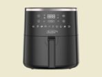 Front view of a KenStar air fryer with a digital control panel and large handle on a light background