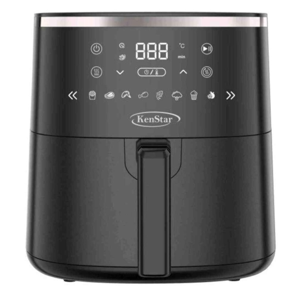 Touchscreen control panel of a Kenstar kitchen appliance showing a digital timer display and mode icons