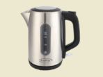 Stainless steel electric kettle with black handle and a vertical water level gauge showing max 17L KenStar