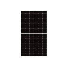Front view of a single dark solar panel with a grid of photovoltaic cells rectangular module against a white background