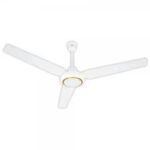 White threeblade ceiling fan with a circular light ring mounted to the ceiling