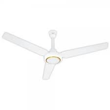 White three‑blade ceiling fan with a circular light ring mounted to the ceiling.