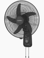Black Century pedestal fan with a circular grille three blades and pull chain controls