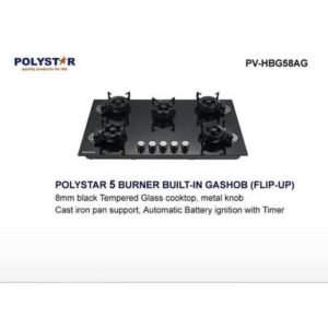Polystar 90cm 5 Burner Built in Gas Hob With Ignition PV HBG5BAG