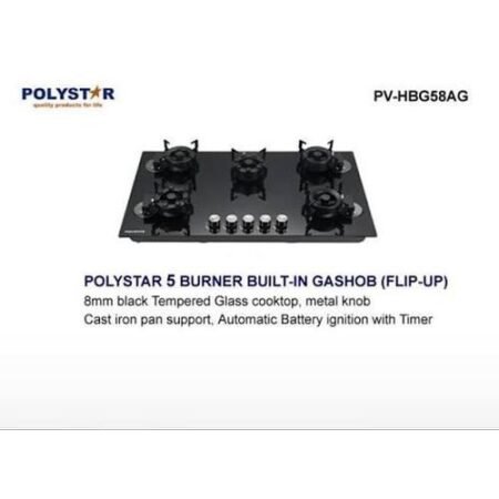 Polystar 90cm 5 Burner Built in Gas Hob With Ignition PV HBG5BAG