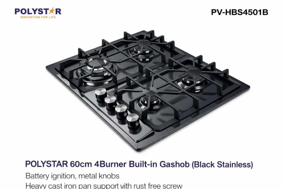 Polystar 60cm 4Burner Gas Hob PVHBS4501B | Mitos Shoppers Polystar 60cm 4 Burner Gas Hob PV HBS4501B