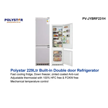Polystar 229L Built In Double Door Refrigerator PV JYBRF231H