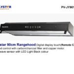 Polystar PV JY9015B 90cm rangehood with black finish remote control digital touch display 3 speed fan carbon filter copper motor hand wave sensor and LED light for kitchen use
