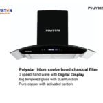 Polystar 90cm cooker hood with charcoal filter black chimney curved glass canopy and digital display