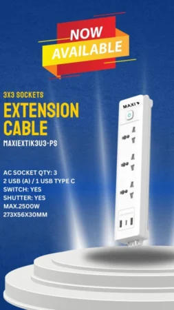 Maxi 3 Socket Extension Cable With USB MAXIEXT4K3U3GLPU