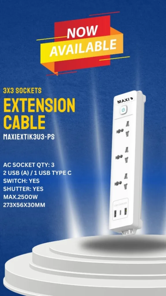 Maxi 3 Socket Extension Cable With USB MAXIEXT4K3U3GLPU