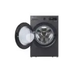 Front loading LG washing machine with door open exposing the stainless steel drum and loading area