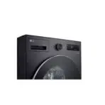 Partial view of a black LG front loading washing machine or dryer with a large circular door and control panel on the right side showing a dial and digital display