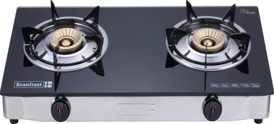 Scanfrost Single Burner Table Top Gas Cooker SFTTC2005C | Mitos Shoppers Portable double burner gas stove with black glass top and front control knobs