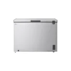 LG silver chest freezer with a top opening lid and a control panel on the front lower right side